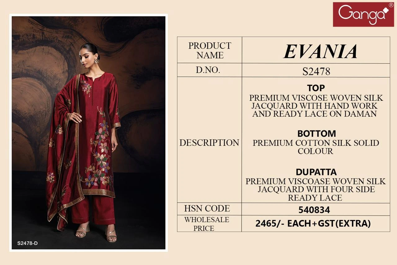 Ganga Evania 2478 Premium Viscose Woven Silk Wholesale Fancy Salwar Suit Catalog — Wholesale Salwar Suits, Ganga wholesale from Surat - Gallery Image 7